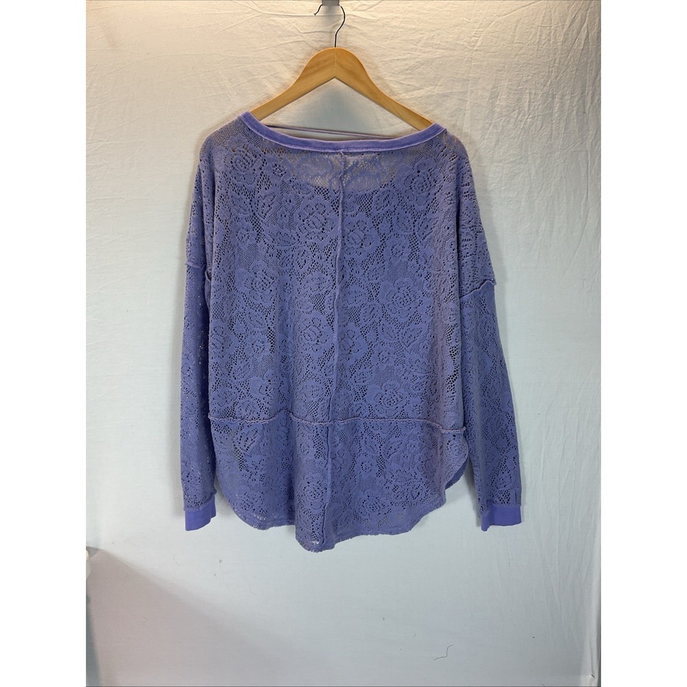 Free People Glacier Not Cold Sheer Lace top LG open knit‎ long sleeve oversized - Picture 3 of 12